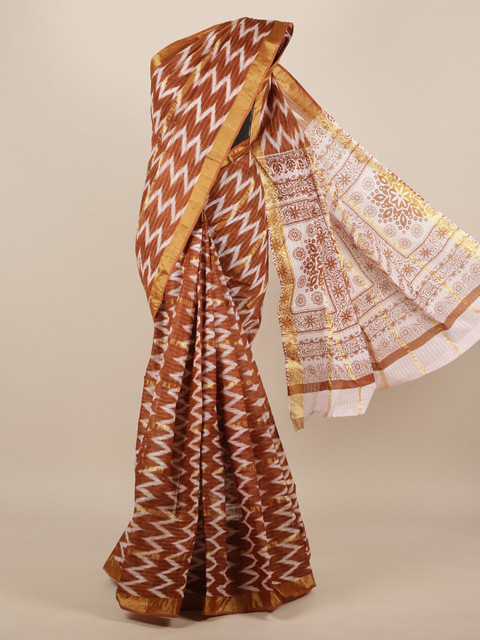 

Pothys Brown & White Pure Cotton Printed Saree