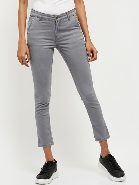 

max Women Grey Slim Fit Stretchable Cropped Jeans