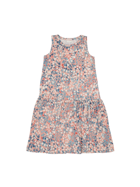 

RAINE AND JAINE Girls Peach-Coloured & Blue Printed A-Line Dress