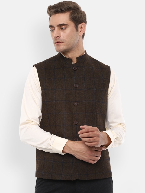 

Louis Philippe Men Brown Checked Waistcoat