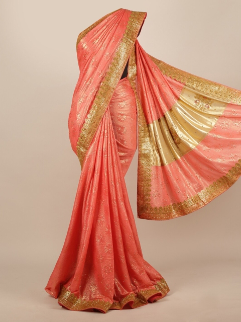 

Pothys Peach-Coloured & Golden Jute Silk Woven Design Saree