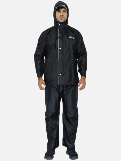 

THE CLOWNFISH Men Black Solid Opener Series Hooded Rain Suit