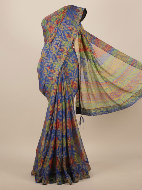

Pothys Blue Printed Poly Chiffon Saree