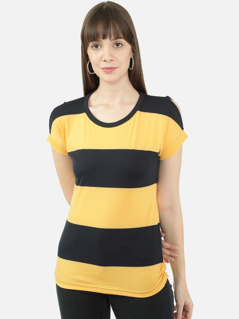 

V2 Value & Variety Yellow & Black Striped Chambray Regular Top