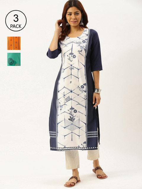 

7Threads Women Pack Of 3 Ethnic Motifs Printed Crepe Kurta, Multi