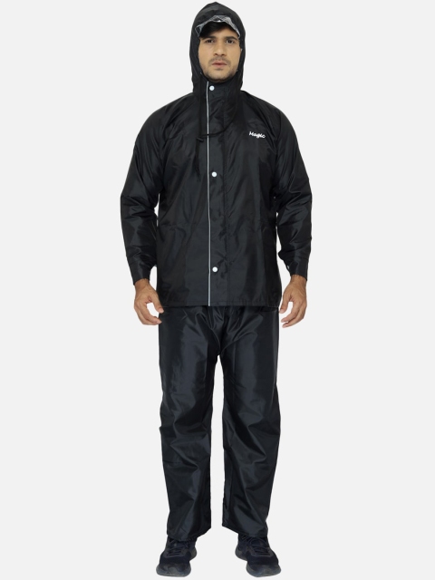 

THE CLOWNFISH Men Black Solid Magic Reversible Waterproof Hooded Rain Suit