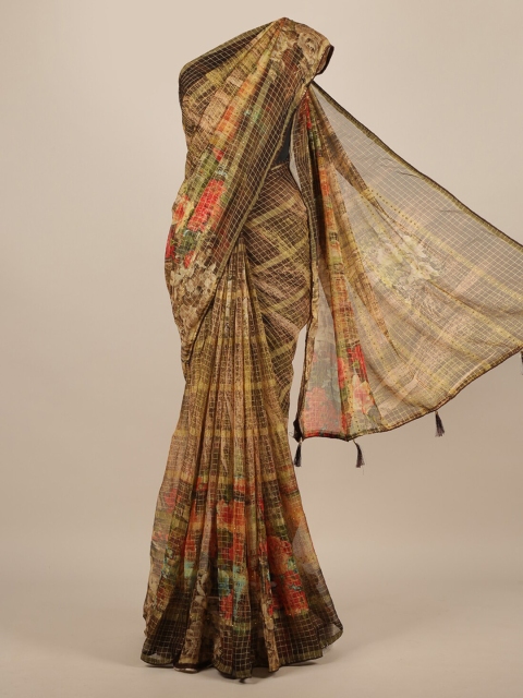 

Pothys Green Checked Poly Chiffon Saree