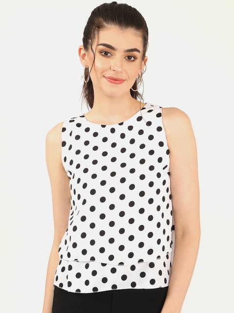 

V2 Value & Variety White & Black Polka Dot Printed Crepe Regular Top