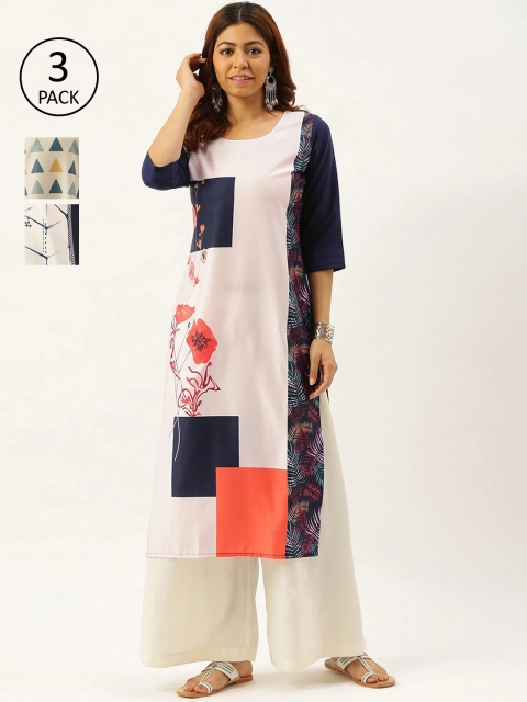 

7Threads Women Pack Of 3 Printed Crepe Kurta, Multi
