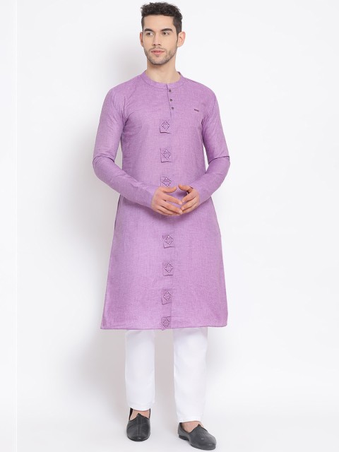 

DEVOILER Men Purple Woven Design Patchwork Kurta