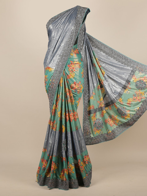 

Pothys Green & Green Jute Silk Embellished Saree