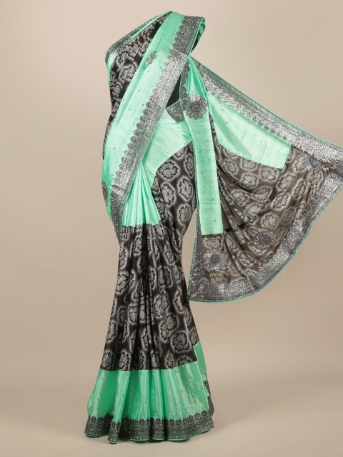 

Pothys Black & Green Jute Silk Woven Design Saree