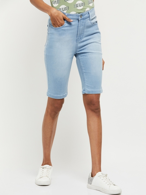 

max Women Blue Solid Regular Fit Denim Shorts