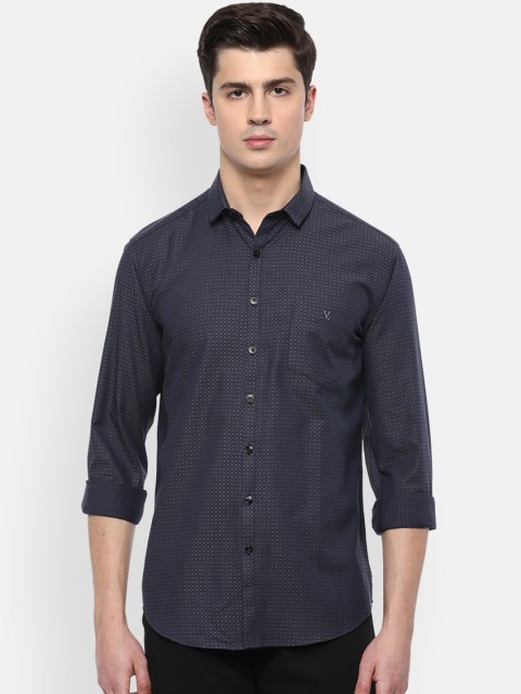 

V Dot Men Navy Blue & White Slim Fit Printed Casual Shirt