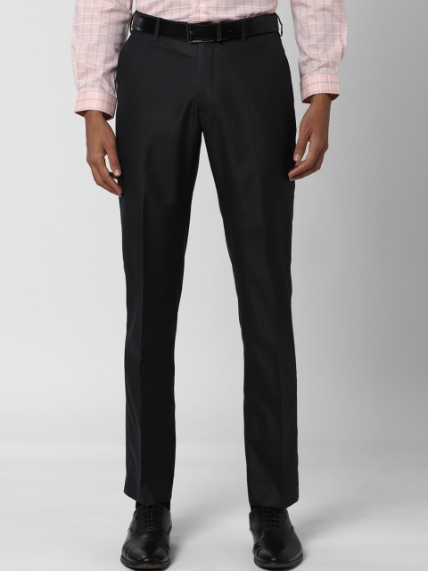 

Peter England Men Black Regular Fit Self-Striped Formal Trousers