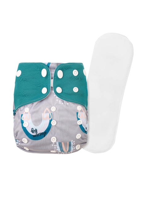 

GUCHIGU Kids Grey & Green Printed Cloth Washable Diapers