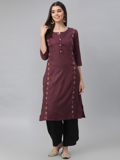 

nesara Women Burgundy Solid Kurta