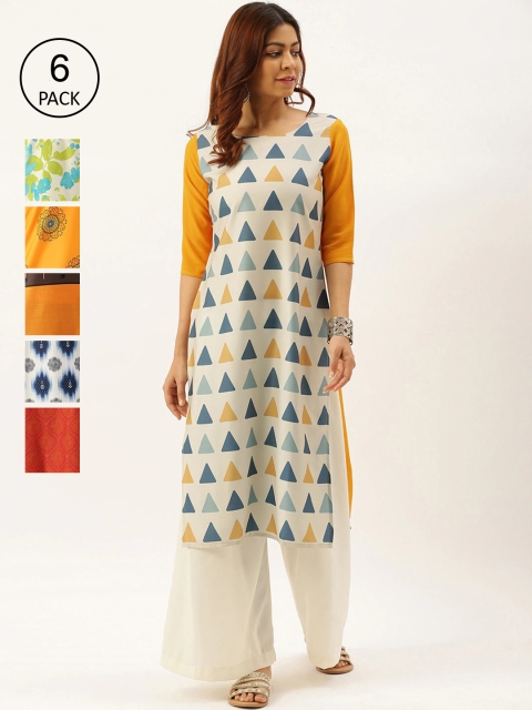 

7Threads Women Set Of 6 Printed Crepe Kurta, White