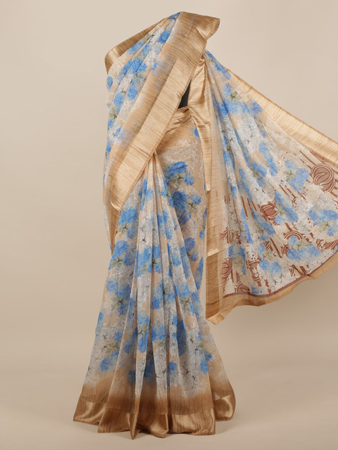 

Pothys Cream-Coloured Printed Jute Silk Saree