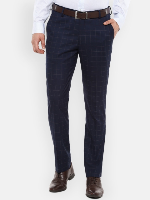 

Louis Philippe Men Navy Blue Slim Fit Checked Formal Trousers