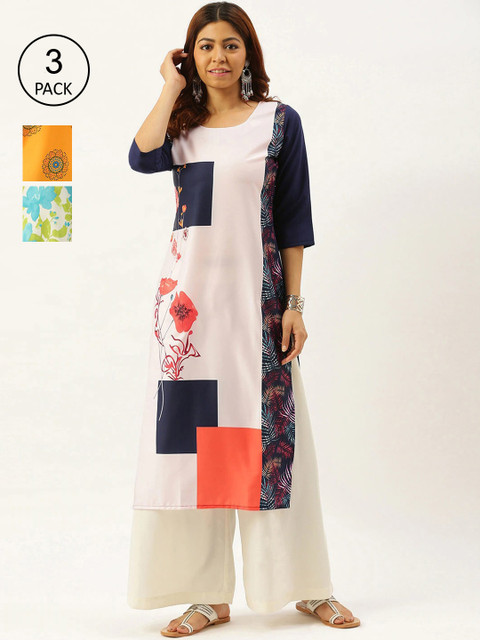 

7Threads Pack of 3 Women Multicoloured Floral Printed Crepe Kurta, Multi