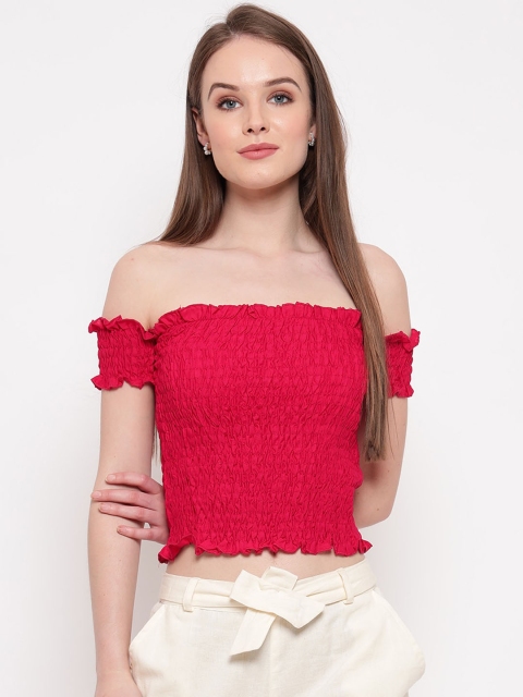

Aawari Pink Off-Shoulder Bardot Crop Top