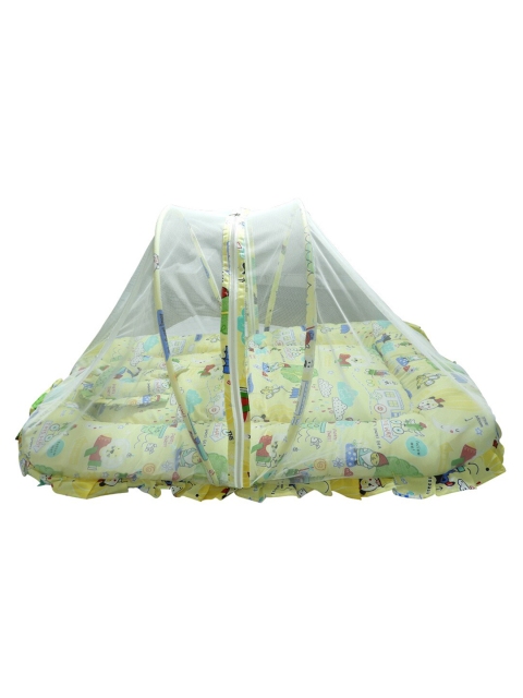 

PINKBUNNY Kids Yellow & Blue Printed Large Baby Sleeping Bed With Mosquito Net