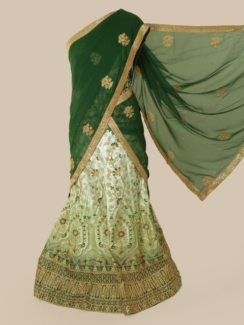 Pothys Green Embroidered Poly Chiffon Half And Half Saree
