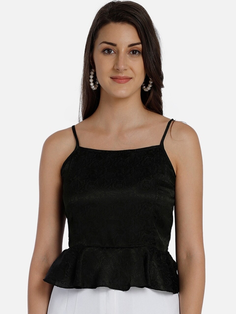 

Yaadleen Black Crepe Peplum Top