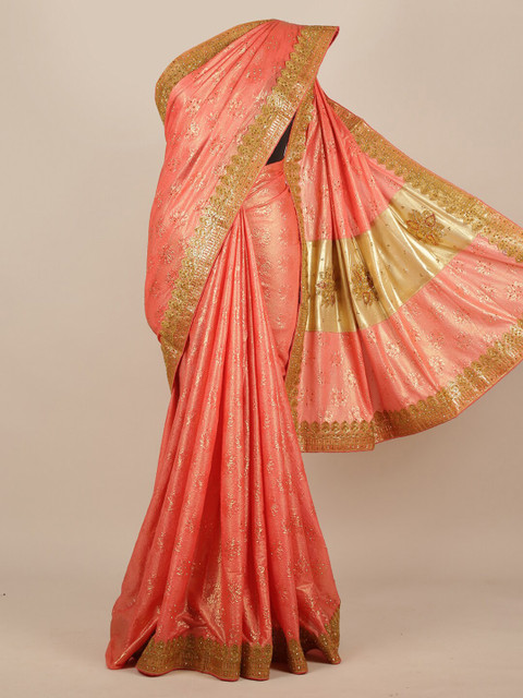 

Pothys Pink & Gold-Toned Jute Silk Woven Design Saree