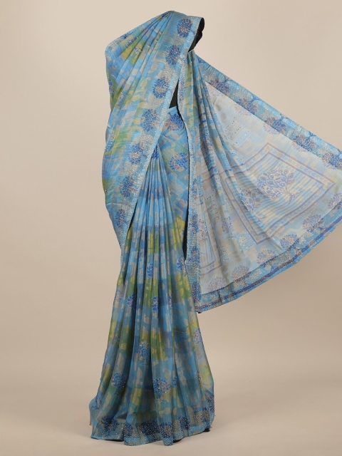 

Pothys Blue & Green Poly Chiffon Printed Saree