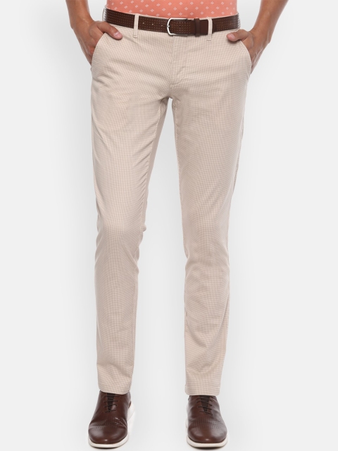 

Louis Philippe Sport Men Beige & Grey Slim Fit Checked Formal Trousers