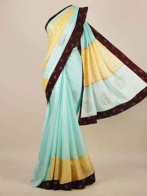 

Pothys Blue & Yellow Poly Chiffon Colourblocked Saree