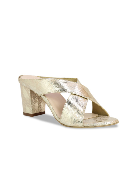 

Inc 5 Women Gold-Toned Textured Open Toe Heels