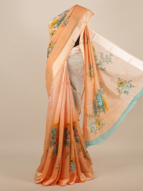 

Pothys Peach-Coloured Printed Jute Silk Saree