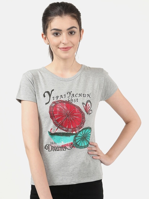 

V2 Value & Variety Women Grey Printed Round Neck T-shirt