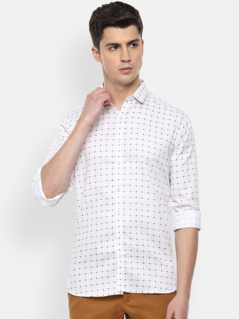 

V Dot Men White & Navy Blue Slim Fit Checked Casual Shirt