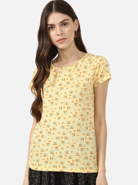 

V2 Value & Variety Yellow Floral Printed Chambray Regular Top