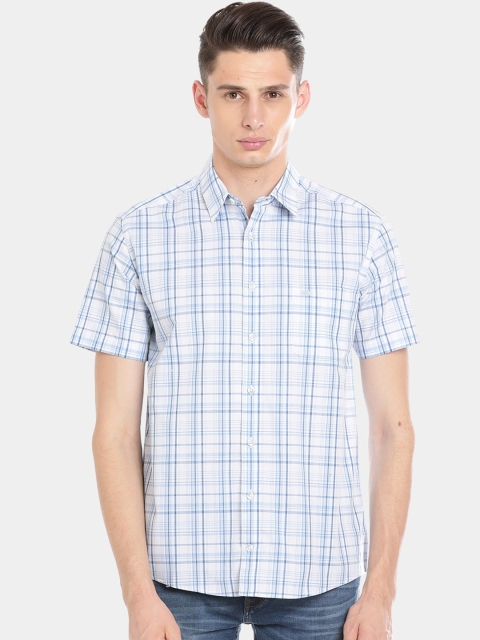 

Double Two Men Blue & White Slim Fit Checked Cotton Casual Shirt