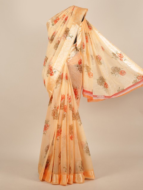 

Pothys Peach-Coloured Printed Jute Silk Saree