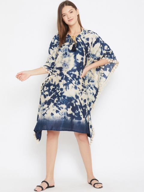 

The Kaftan Company Women Navy Blue & Off-White Tiedye Printed Kaftan