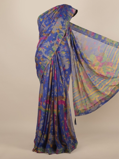 

Pothys Blue Printed Poly Chiffon Saree