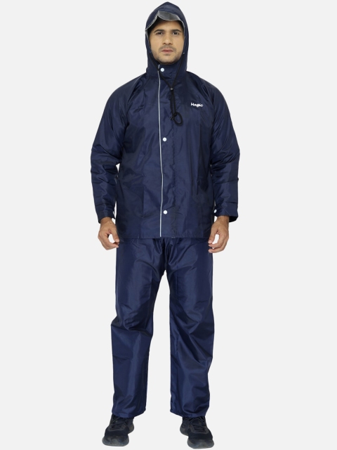 

THE CLOWNFISH Men Navy Blue Solid Magic Reversible Hooded Rain Suit