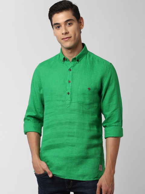 

Peter England Casuals Men Green Slim Fit Solid Linen Short Kurta