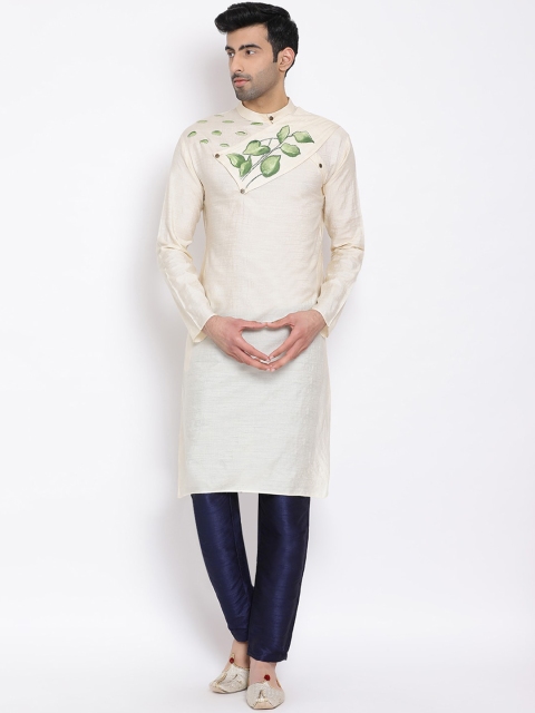 

DEVOILER Men Off White Floral Embroidered Kurta