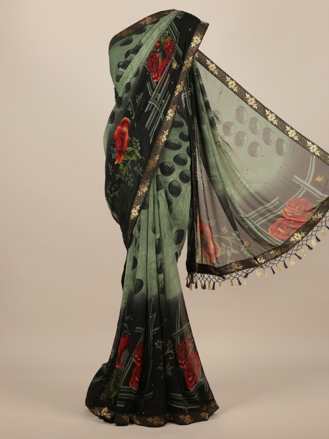 

Pothys Green Printed Poly Chiffon Saree