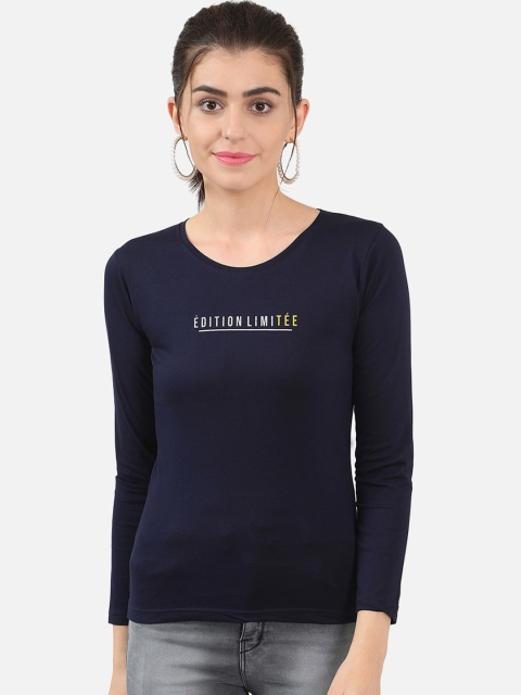 

V2 Value & Variety Navy Blue Printed Chambray Regular Top