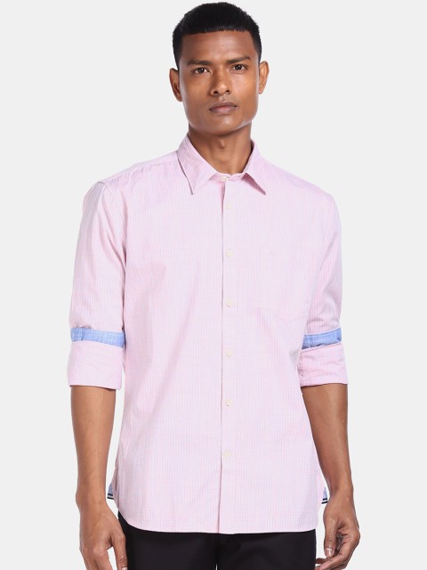 

AD By Arvind Men Pink Pure Cotton Regular Fit Checked Casual Shirt
