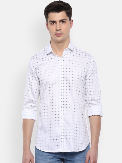 

V Dot Men White & Grey Slim Fit Checked Casual Shirt