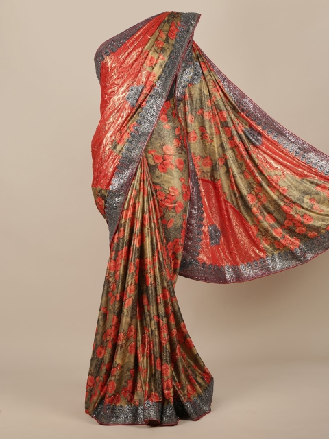 

Pothys Red Printed Jute Silk Saree